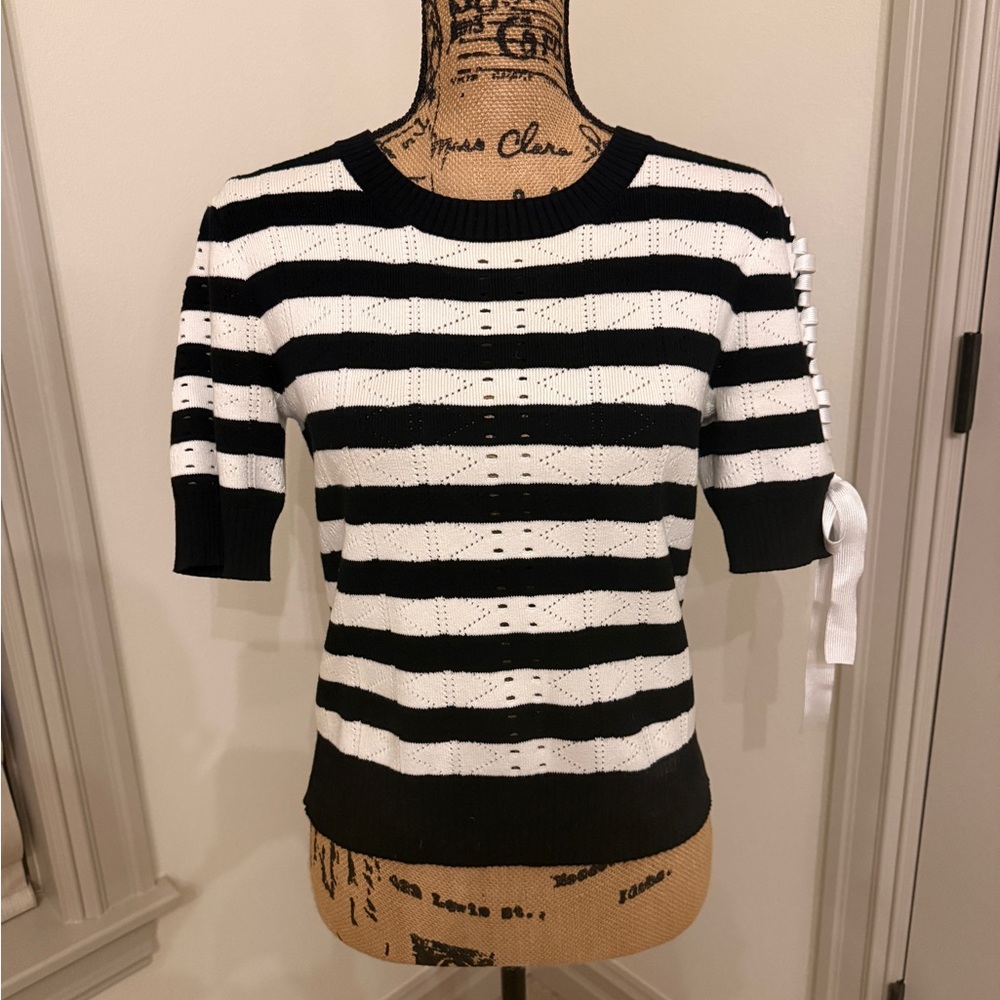 CAbi - Runway Pullover - Chic Black and White Striped Sweater - Size XS - Picture 4 of 7
